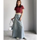 上品見えする大人のデニム。ウエスト異素材切り替え 裾カットオフ デニムスカート | Classical Elf  | 詳細画像13 