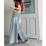 上品見えする大人のデニム。ウエスト異素材切り替え 裾カットオフ デニムスカート | Classical Elf  | 詳細画像14 