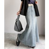 上品見えする大人のデニム。ウエスト異素材切り替え 裾カットオフ デニムスカート | Classical Elf  | 詳細画像16 