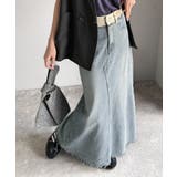 上品見えする大人のデニム。ウエスト異素材切り替え 裾カットオフ デニムスカート | Classical Elf  | 詳細画像18 