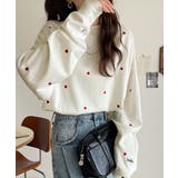 ホワイト×レッド | “可愛い”がさりげなく溶け込む。袖ネーム付きミニハート総刺繍Tシャツ | Classical Elf