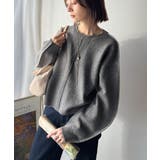 チャコール | 一枚でこなれる、立体感スリーブ×配色ステッチ。バナナスリーブ配色ステッチニット | Classical Elf