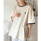 大人スポーティー。綿100%シルケット 配色刺繍Tシャツ | Classical Elf | 詳細画像1