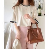 大人スポーティー。綿100%シルケット 配色刺繍Tシャツ | Classical Elf | 詳細画像4