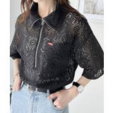 チャコール | きれいめカジュアルのスタイリング叶う。パネルレースハーフジップ半袖プルオーバー | Classical Elf 