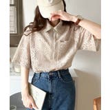 きれいめカジュアルのスタイリング叶う。パネルレースハーフジップ半袖プルオーバー | Classical Elf  | 詳細画像9 