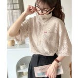 きれいめカジュアルのスタイリング叶う。パネルレースハーフジップ半袖プルオーバー | Classical Elf  | 詳細画像10 