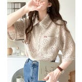 グレージュ | きれいめカジュアルのスタイリング叶う。パネルレースハーフジップ半袖プルオーバー | Classical Elf 