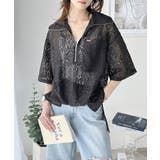 きれいめカジュアルのスタイリング叶う。パネルレースハーフジップ半袖プルオーバー | Classical Elf  | 詳細画像1 