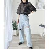 きれいめカジュアルのスタイリング叶う。パネルレースハーフジップ半袖プルオーバー | Classical Elf  | 詳細画像4 