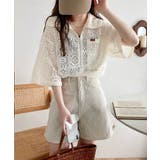 きれいめカジュアルのスタイリング叶う。パネルレースハーフジップ半袖プルオーバー | Classical Elf  | 詳細画像6 