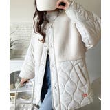 アイボリー | 《JaVaジャバコラボ》軽くて暖かい、旬顔ボア切替♪ノーカラーひょうたんキルティ… | Classical Elf 