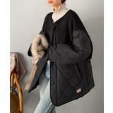 ブラック | 《JaVaジャバコラボ》軽くて暖かい、旬顔ボア切替♪ノーカラーひょうたんキルティ… | Classical Elf 