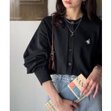 ブラック×オフホワイト | 着まわし自在のベーシックデザイン。配色刺繍カーディガン | Classical Elf