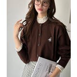 ブラウン | 着まわし自在のベーシックデザイン。配色刺繍カーディガン | Classical Elf
