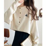 顔周りスッキリ&胸元刺繍で映える♪配色刺繍ヘンリーネックニット | Classical Elf  | 詳細画像5 