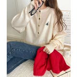 顔周りスッキリ&胸元刺繍で映える♪配色刺繍ヘンリーネックニット | Classical Elf  | 詳細画像2 