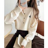 顔周りスッキリ&胸元刺繍で映える♪配色刺繍ヘンリーネックニット | Classical Elf  | 詳細画像4 