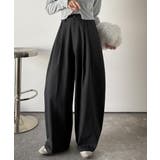 ブラック | カーブで魅せる、抜け感シルエット。綿100%コットンツイルバレルレッグタックパン… | Classical Elf