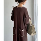 ブラウン | 《JaVaジャバコラボ》後姿が可愛い◎配色ステッチワッフルロングワンピース（長袖… | Classical Elf 