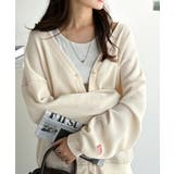 アイボリー | ラフで上品な大人のゆるカジュアル。配色ステッチVネックワッフルカーディガン | Classical Elf 