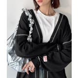 ブラック | ラフで上品な大人のゆるカジュアル。配色ステッチVネックワッフルカーディガン | Classical Elf 