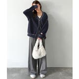 ラフで上品な大人のゆるカジュアル。配色ステッチVネックワッフルカーディガン | Classical Elf  | 詳細画像33 