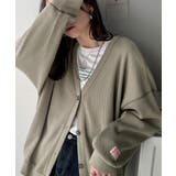 ラフで上品な大人のゆるカジュアル。配色ステッチVネックワッフルカーディガン | Classical Elf  | 詳細画像1 