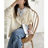 ラフで上品な大人のゆるカジュアル。配色ステッチVネックワッフルカーディガン | Classical Elf  | 詳細画像5 