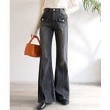 ブラック | 【mily bilet】脚、盛れすぎ注意！ポケットデザインストレッチフレアデニム | Classical Elf 