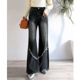 ブラック | 【mily bilet】ヴィンテージライクな脚盛れデニム♪ウエスタンライクフリン… | Classical Elf 