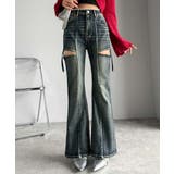 オーバーダイ | 甘すぎないスリットで肌魅せ美脚。ウエストピコレースカットアウトリボン使いデニムパ… | Classical Elf 