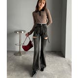 甘すぎないスリットで肌魅せ美脚。ウエストピコレースカットアウトリボン使いデニムパ… | Classical Elf  | 詳細画像5 