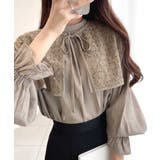 グレージュ | 取り外し可能なビッグレース衿3wayキャンディスリーブブラウス | Classical Elf