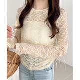 ベージュ | 着るだけでおしゃれ度UP!シアージャガード総レースサイドサテンリボントップス | Classical Elf