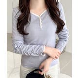 ブルー | 【mily bilet】華やかさと可愛さを1枚で。花柄レース使い袖ギャザーヘンリ… | Classical Elf 