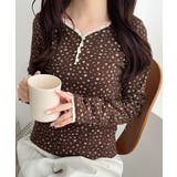 花柄ブラウン | 【mily bilet】華やかさと可愛さを1枚で。花柄レース使い袖ギャザーヘンリ… | Classical Elf 