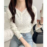 花柄アイボリー | 【mily bilet】華やかさと可愛さを1枚で。花柄レース使い袖ギャザーヘンリ… | Classical Elf 