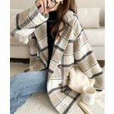 アイボリー | 起毛ブークレチェック柄コクーンシルエットダブルジャケットコート | Classical Elf 