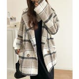 起毛ブークレチェック柄コクーンシルエットダブルジャケットコート | Classical Elf  | 詳細画像7 