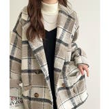 起毛ブークレチェック柄コクーンシルエットダブルジャケットコート | Classical Elf  | 詳細画像8 