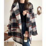 起毛ブークレチェック柄コクーンシルエットダブルジャケットコート | Classical Elf  | 詳細画像13 