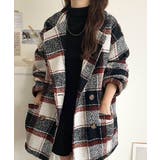 起毛ブークレチェック柄コクーンシルエットダブルジャケットコート | Classical Elf  | 詳細画像15 