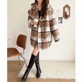 起毛ブークレチェック柄コクーンシルエットダブルジャケットコート | Classical Elf  | 詳細画像19 