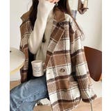 起毛ブークレチェック柄コクーンシルエットダブルジャケットコート | Classical Elf  | 詳細画像21 