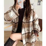 起毛ブークレチェック柄コクーンシルエットダブルジャケットコート | Classical Elf  | 詳細画像24 