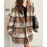 起毛ブークレチェック柄コクーンシルエットダブルジャケットコート | Classical Elf  | 詳細画像25 
