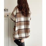 起毛ブークレチェック柄コクーンシルエットダブルジャケットコート | Classical Elf  | 詳細画像26 