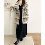 起毛ブークレチェック柄コクーンシルエットダブルジャケットコート | Classical Elf  | 詳細画像2 