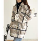 起毛ブークレチェック柄コクーンシルエットダブルジャケットコート | Classical Elf  | 詳細画像3 